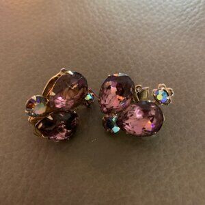 Vintage 1960's Clip on Pink Rhinestone Earrings